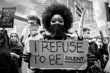 BLM, George Floyd, London, Black and white photography, Protest, Demonstration, Afro, Black female,